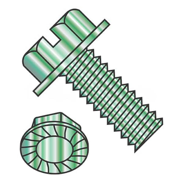 Usa Industrials 1/4"-20 x 3/4 in Slotted Flange Hex Machine Screw, Green Zinc Steel BULK-SCRW-7898 - main
